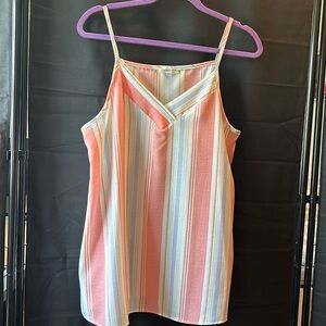NWOT Carole Christian V Neckline Strappy Pastel Stripe Tank - L